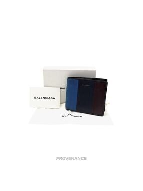 🔴 Balenciaga Bazaar Bifold Wallet - Blue/Black Patchwork